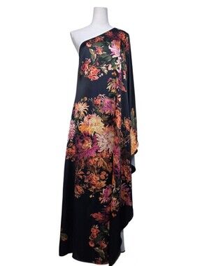 Anthropologie BHLDN Tiana Navy Floral One-Shoulder Maxi Dress Size Small  Flawed